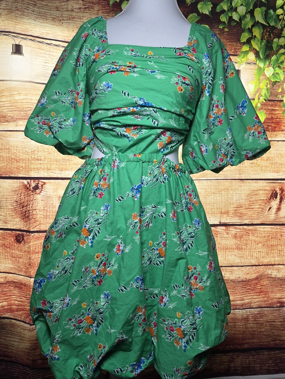 a new day Green Floral Puff-Sleeve Dress
